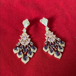 Elegant Gold and Blue Chandelier Earrings